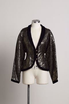 Imagem de BLAZER LANVIN CURTO DE JACQUARD DE LAME COM VELUDO PRETO VINTAGE