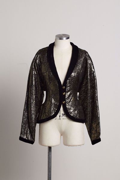 Imagem de BLAZER LANVIN CURTO DE JACQUARD DE LAME COM VELUDO PRETO VINTAGE