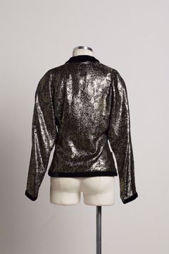 Imagem de BLAZER LANVIN CURTO DE JACQUARD DE LAME COM VELUDO PRETO VINTAGE