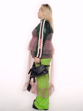 Imagem de CALÇA DE COURO WIDE LEG VERDE NEON