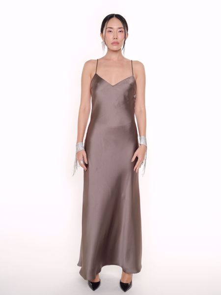 Imagem de VESTIDO SLIPDRESS DE CETIM MARROM ZARA
