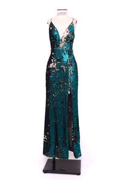Imagem de VESTIDO LONGO DE PAETE VERDE E DOURADO