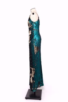 Imagem de VESTIDO LONGO DE PAETE VERDE E DOURADO