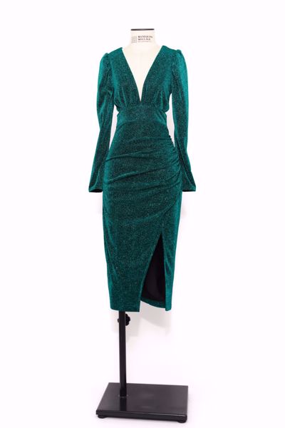 Imagem de VESTIDO VERDE LUREX MIDI COM FENDA