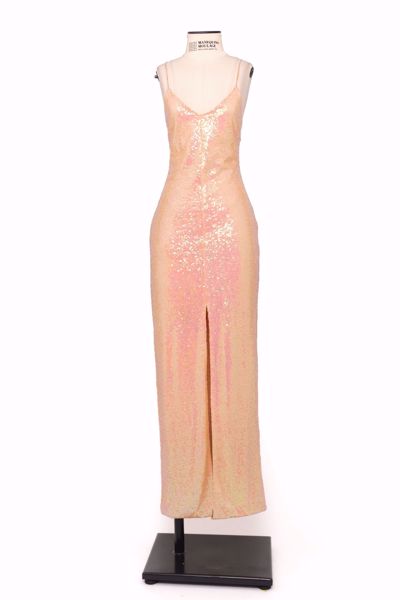 Imagem de VESTIDO LONGO PAETÊ BEGE FURTACOR COM FENDAS