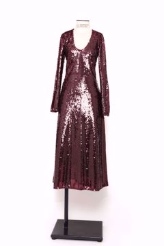 Imagem de VESTIDO LONGO COM MANGA LONGA DE PAETÊ VINHO