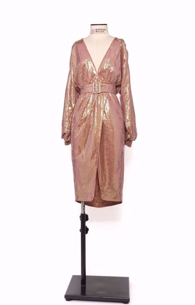 Imagem de VESTIDO MIDI PAETÊ MANGA LONGA COM CINTO