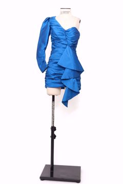 Imagem de VESTIDO AZUL CETIM BABADOS DRAPEADO 1 MANGA