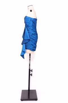 Imagem de VESTIDO AZUL CETIM BABADOS DRAPEADO 1 MANGA