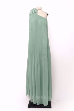 Imagem de VESTIDO LONGO PLISSADO VERDE MENTA 1 OMBRO UNICO FLOR