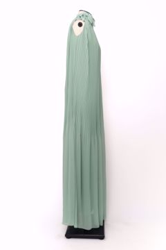 Imagem de VESTIDO LONGO PLISSADO VERDE MENTA 1 OMBRO UNICO FLOR