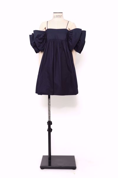 Imagem de VESTIDO CURTO FRANZIDO AZUL MARINHO ALÇA FINA MANGA CIGANINHA BUFANTE