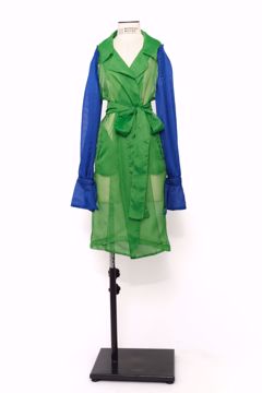 Imagem de CASACO ORGANZA VERDE AZUL MANGA PLISSADA AMARRAÇAO