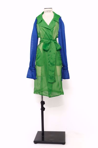 Imagem de CASACO ORGANZA VERDE AZUL MANGA PLISSADA AMARRAÇAO