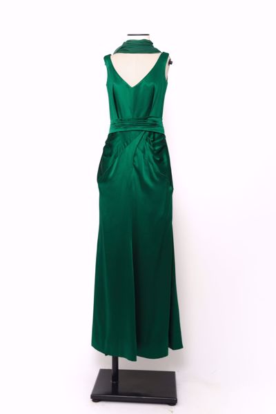 Imagem de VESTIDO FESTA LONGO VERDE SEM MANGA DRAPEADO CINTURA ECHARPE