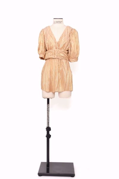 Imagem de VESTIDO CURTO DOURADO METALIZADO MANGA BUFANTE DECOTE V