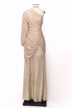 Imagem de VESTIDO LONGO DOURADO BRILHO 1 MANGA COMPRIDA FRANZIDO LATERAL