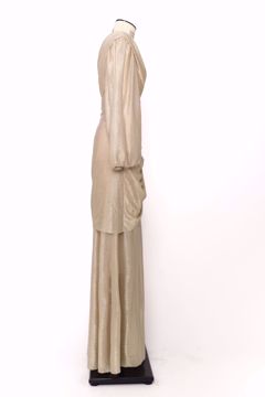 Imagem de VESTIDO LONGO DOURADO BRILHO 1 MANGA COMPRIDA FRANZIDO LATERAL