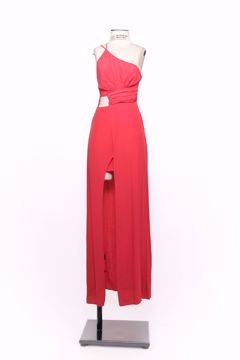 Imagem de VESTIDO VISCOSE VERMELHO FRANZIDO RECORTE LATERAL UM OMBRO SÓ