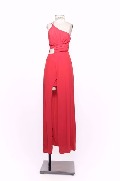 Imagem de VESTIDO VISCOSE VERMELHO FRANZIDO RECORTE LATERAL UM OMBRO SÓ