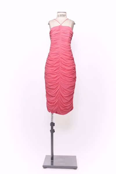 Imagem de VESTIDO MIDI ROSA DRAPEADO ALÇA FINA ZIPER LATERAL